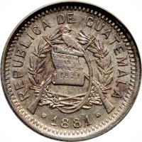 obverse of 10 Centavos (1881) coin with KM# 204 from Guatemala.