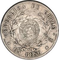 reverse of 1 Peso - Countermarked (1853 - 1855) coin with KM# 215 from Guatemala.