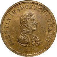 obverse of 10 Centimes - Faustin I (1855) coin with KM# Pn69 from Haiti. Inscription: FAUSTIN Ier EMPEREUR D'HAITI