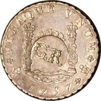 obverse of 6 Shillings 8 Pence - Counterstamped (1757 - 1758) coin with KM# 8.2 from Jamaica.