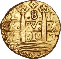 reverse of 8 Escudos - Felipe V - Colonial Cob Coinage (1701 - 1747) coin with KM# 38 from Peru.