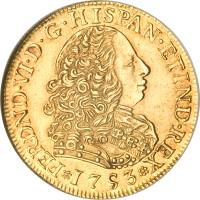 obverse of 4 Escudos - Fernando VI - Colonial Milled Coinage (1751 - 1753) coin with KM# 49 from Peru.