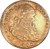 obverse of 4 Escudos - Carlos IV - Colonial Milled Coinage (1791 - 1808) coin with KM# 98 from Peru.