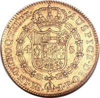 reverse of 4 Escudos - Carlos IV - Colonial Milled Coinage (1791 - 1808) coin with KM# 98 from Peru.