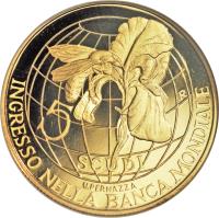 reverse of 5 Scudi - World Bank Membership (2001) coin with KM# 439 from San Marino.