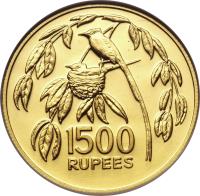 reverse of 1500 Rupees - Flycatcher (1978) coin with KM# 41 from Seychelles. Inscription: 1500 RUPEES