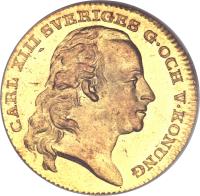 obverse of 1 Ducat - Carl XIII (1810 - 1814) coin with KM# 581 from Sweden.