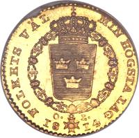 reverse of 1 Ducat - Carl XIII (1810 - 1814) coin with KM# 581 from Sweden.