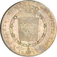 reverse of 1 Riksdaler - Carl XIII (1814 - 1818) coin with KM# 588 from Sweden.