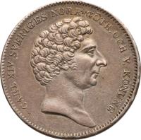 obverse of 1/2 Riksdaler Specie - Carl XIV Johan (1831 - 1838) coin with KM# 631 from Sweden.