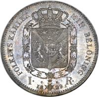 reverse of 1 Riksdaler - Carl XIV Johan (1827 - 1829) coin with KM# 614 from Sweden.