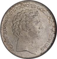 obverse of 1 Riksdaler - Carl XIV Johan (1818 - 1827) coin with KM# 593 from Sweden.