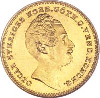 obverse of 1 Ducat - Oscar I (1845 - 1859) coin with KM# 668 from Sweden.