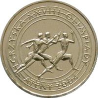 reverse of 2 Złote - XXVIIIth Olympic Games - Athens 2004 (2004) coin with Y# 516 from Poland. Inscription: IGRZYSKA XXVIII OLIMPIADY ATENY 2004