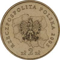 obverse of 2 Złote - Wielkopolskie voivodship (2005) coin with Y# 562 from Poland. Inscription: RZECZPOSPOLITA POLSKA 2005 zł 2 zł