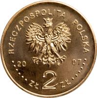 obverse of 2 Złote - History of the Polish Zloty: 5 zloty of 1928 issue (Nike) (2007) coin with Y# 592 from Poland. Inscription: RZECZPOSPOLITA POLSKA 2007 ZŁ 2 ZŁ