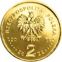 obverse of 2 Złote - 90th Anniversary of the Establishment of the Supreme Chamber of Control (2009) coin with Y# 673 from Poland. Inscription: RZECZPOSPOLITA POLSKA 2009 ZŁ 2 ZŁ