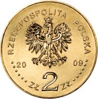 obverse of 2 Złote - 65th Anniversary of the Liquidation of the Lodz Ghetto (2009) coin with Y# 692 from Poland. Inscription: RZECZPOSPOLITA POLSKA 2009 ZŁ 2 ZŁ