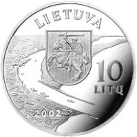 obverse of 10 Litų - Lithuanian cities - Klaipėda (2002) coin with KM# 131 from Lithuania. Inscription: LIETUVA 10 LITŲ 2002