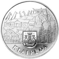 reverse of 10 Litų - Lithuanian cities - Klaipėda (2002) coin with KM# 131 from Lithuania. Inscription: KLAIPĖDA