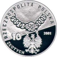 obverse of 10 Złotych - Fifteenth Anniversary of the Constitutional Tribunal Decisions (1986-2001) (2001) coin with Y# 413 from Poland.