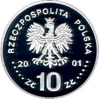 obverse of 10 Złotych - Polish Kings and Princes: Jan III Sobieski (1674-1696) (2001) coin with Y# 425 from Poland.