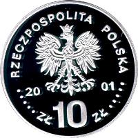 obverse of 10 Złotych - Polish Kings and Princes: Jan III Sobieski (1674-1696) (2001) coin with Y# 458 from Poland.