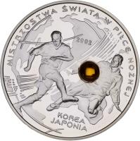 reverse of 10 Złotych - 2002 World Football Cup Korea/Japan (2002) coin with Y# 435 from Poland. Inscription: MISTRZOSTWA SWIATA W PILCE NOZNEJ 2002 KOREA/JAPONIA