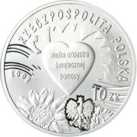 obverse of 10 Złotych - 10 Years of The Great Orchestra of Christmas Charity (2003) coin with Y# 453 from Poland.