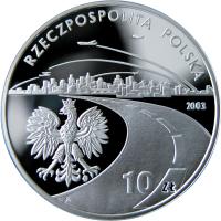 obverse of 10 Złotych - 150th Anniversary of Oil and Gas Industry's Origin (2003) coin with Y# 469 from Poland.