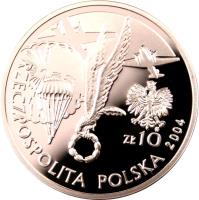 obverse of 10 Złotych - Polish WW2 Military Leaders: Gen. Stanisław Sosabowski (2004) coin with Y# 500 from Poland. Inscription: ZŁ 10 RZECZPOSPOLITA POLSKA 2004