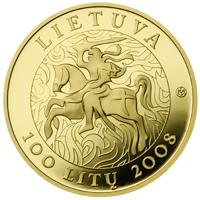 obverse of 100 Litų - Millennium of the mention of the name of Lithuania (2008) coin with KM# 156 from Lithuania. Inscription: LIETUVA 100 LITŲ 2008