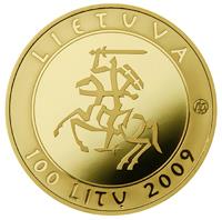 obverse of 100 Litų - Millennium of the mention of the name of Lithuania (2009) coin with KM# 166 from Lithuania. Inscription: LIETUVA 100 LITŲ 2009