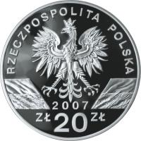 obverse of 20 Złotych - Animals of the World: Grey seal (Halichoerus grypus) (2007) coin with Y# 579 from Poland. Inscription: RZECZPOSPOLITA POLSKA 2007 ZŁ 20 ZŁ