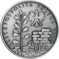 obverse of 20 Złotych - 65th Anniversary of the Liquidation of the Lodz Ghetto (2009) coin with Y# 693 from Poland.