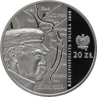 obverse of 20 Złotych - 90th Anniversary of the Battle of Warsaw (2010) coin with Y# 736 from Poland. Inscription: RZECZPOSPOLITA POLSKA 2010 20 ZŁ