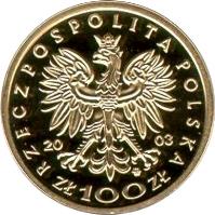 obverse of 100 Złotych - Polish Kings and Princes: Kazimierz IV Jagiellończyk (1447-1492) (2003) coin with Y# 467 from Poland.