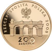 obverse of 200 Złotych - 90th Anniversary of Regaining Independence by Poland (2008) coin with Y# 653 from Poland.