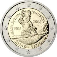 obverse of 2 Euro - Benedict XVI - 5th Centenary of the Swiss Pontifical Guard (2006) coin with KM# 394 from Vatican City.