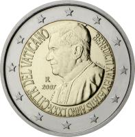 obverse of 2 Euro - Benedict XVI - 80th birthday of His Holiness Pope Benedict XVI (2007) coin with KM# 399 from Vatican City.