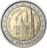 obverse of 2 Euro - Benedict XVI - 20th World Youth Day (2005) coin with KM# 374 from Vatican City.