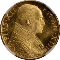 obverse of 100 Lire - Pius XII (1951 - 1956) coin with KM# 53 from Vatican City. Inscription: PIVS · XII P · M · AN · XIII