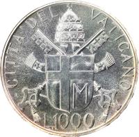 reverse of 1000 Lire - John Paul II (1988) coin with KM# 212 from Vatican City. Inscription: CITTA' DEL VATICANO L.1000 R