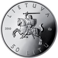 obverse of 50 Litų - Lithuanian Nature (2010) coin with KM# 171 from Lithuania. Inscription: LIETUVA 2010 50 LITŲ