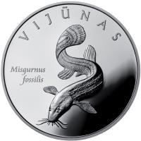 reverse of 50 Litų - Lithuanian Nature (2010) coin with KM# 171 from Lithuania. Inscription: VIJŪNAS MISGURNUS FOSSILIS