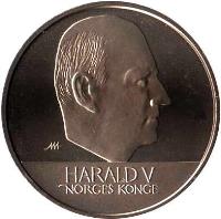 obverse of 20 Kroner - Harald V - 1000th Anniversary of Leif Ericson in Northamerica (1999) coin with KM# 465 from Norway. Inscription: HARALD V NORGES KONGE NAA