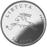 obverse of 10 Litų - Lithuanian culture - Cinema (2014) coin with KM# 203 from Lithuania. Inscription: LIETUVA 2014 10 LITŲ