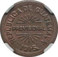 obverse of 12 1/2 Centavos - Provisional Coinage (1915) coin with KM# 230 from Guatemala. Inscription: REPÚBLICA DE GUATEMALA PROVISIONAL 1915