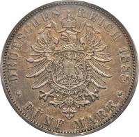 reverse of 5 Mark - Karl I (1874 - 1888) coin with KM# 623 from German States. Inscription: Deutsches Reich 1876 * Fünf Mark *