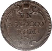 reverse of 1 Baiocco - Benedict XIV (1740 - 1752) coin with KM# 142 from Italian States.